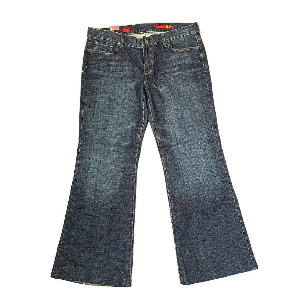 Express E2 Eva Full Leg Flared Jeans Size 31 Mid-Rise Stretch Dark Wash Denim